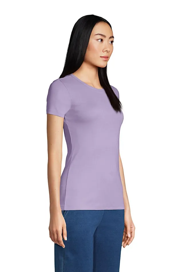 Lands039 End Tops and Tees Women Cotton Rib Short Sleeve Crewneck Tshirt Papaya Orange