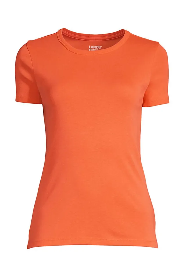 Lands039 End Tops and Tees Women Cotton Rib Short Sleeve Crewneck Tshirt Papaya Orange