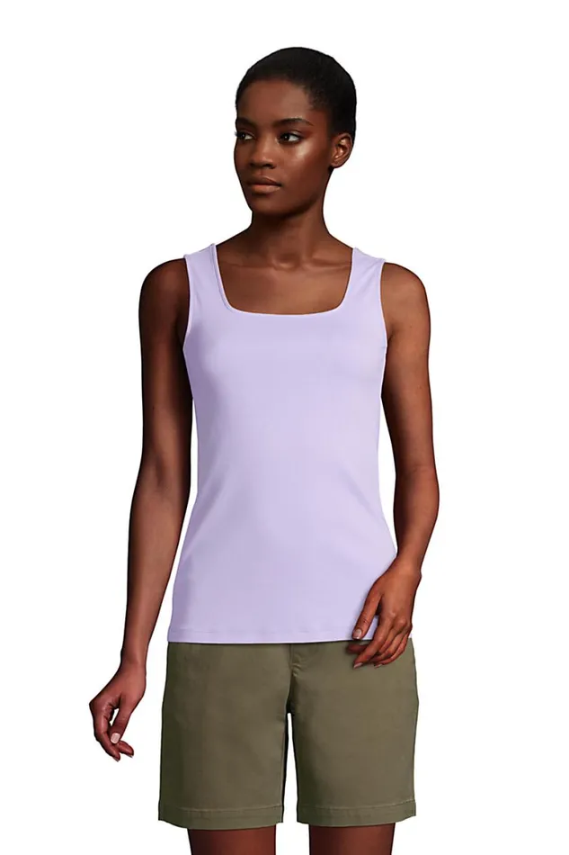 Lands039 End Tops and Tees Women Cotton Square Neck Tank Lavender Cloud