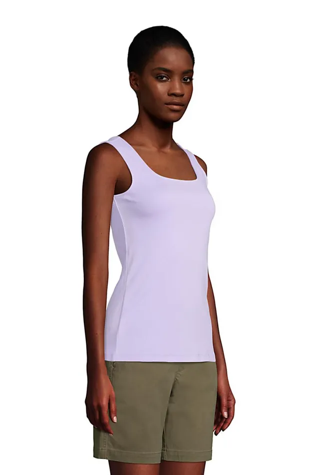 Lands039 End Tops and Tees Women Cotton Square Neck Tank Lavender Cloud Lands039 End Tops and Tees Women Cotton Square Neck Tank Lavender Cloud