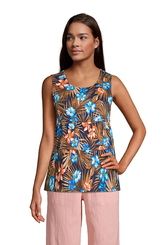 Lands039 End Tops and Tees Women Crinkle Knit Tiered Tank Top Deep Sea Navy Tropic Palm Lands039 End Tops and Tees Women Crinkle Knit Tiered Tank Top Deep Sea Navy Tropic Palm