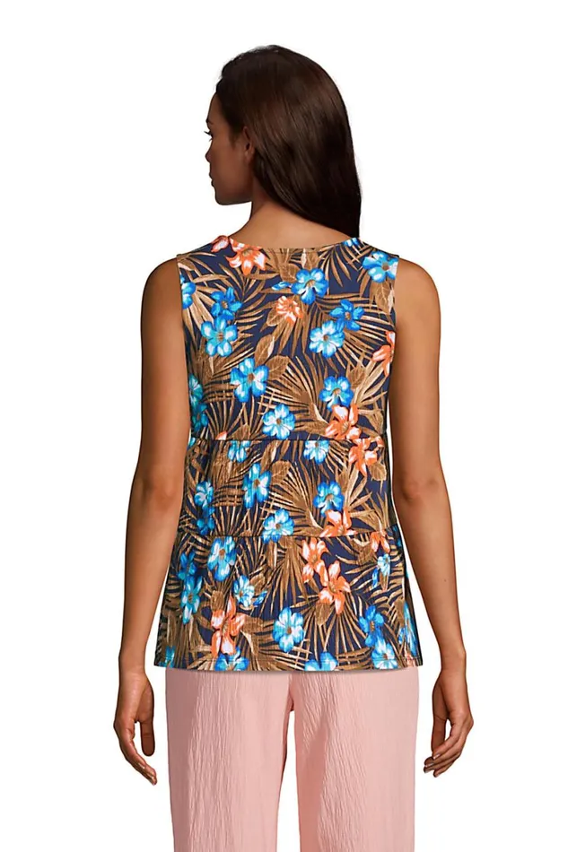 Lands039 End Tops and Tees Women Crinkle Knit Tiered Tank Top Deep Sea Navy Tropic Palm Lands039 End Tops and Tees Women Crinkle Knit Tiered Tank Top Deep Sea Navy Tropic Palm