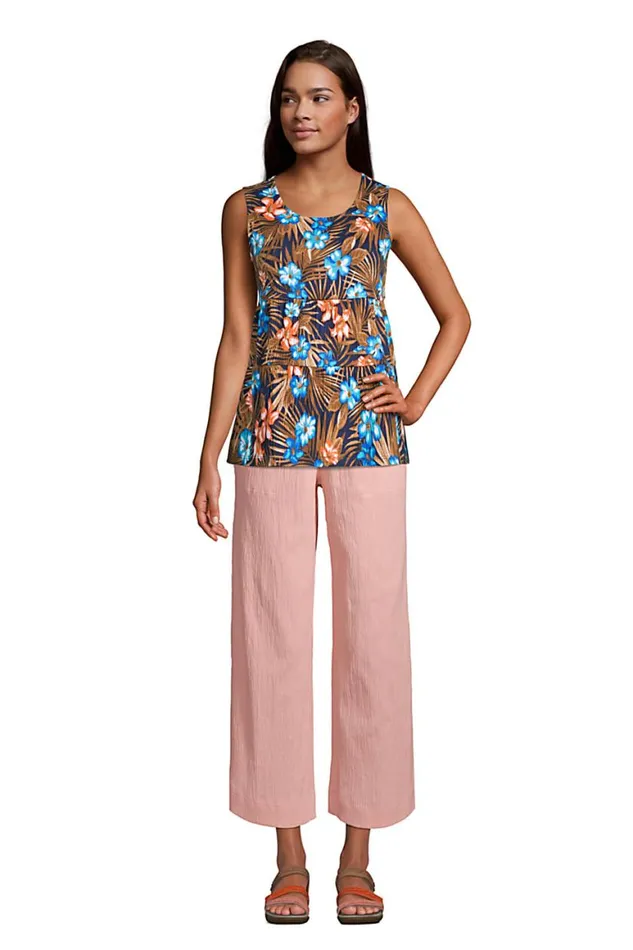 Lands039 End Tops and Tees Women Crinkle Knit Tiered Tank Top Deep Sea Navy Tropic Palm Lands039 End Tops and Tees Women Crinkle Knit Tiered Tank Top Deep Sea Navy Tropic Palm