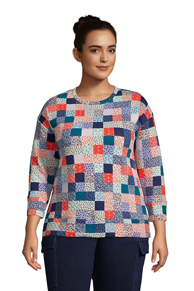 Lands039 End Tops and Tees Women Plus Size 34 Sleeve Quilted Crew Neck Top Multi Patchwork Floral Lands039 End Tops and Tees Women Plus Size 34 Sleeve Quilted Crew Neck Top Multi Patchwork Floral