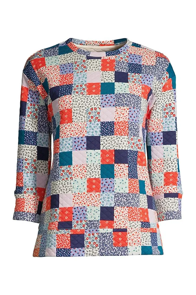 Lands039 End Tops and Tees Women Plus Size 34 Sleeve Quilted Crew Neck Top Multi Patchwork Floral Lands039 End Tops and Tees Women Plus Size 34 Sleeve Quilted Crew Neck Top Multi Patchwork Floral