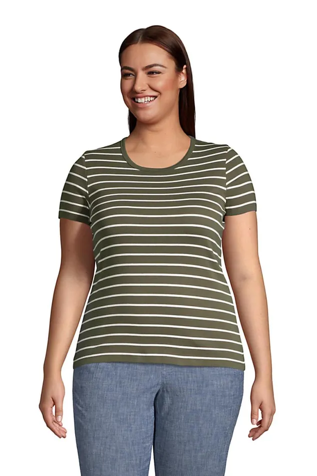 Lands039 End Tops and Tees Women Plus Size All Cotton Short Sleeve Crewneck Tshirt Stripe Forest Moss Stripe Lands039 End Tops and Tees Women Plus Size All Cotton Short Sleeve Crewneck Tshirt Stripe Forest Moss Stripe