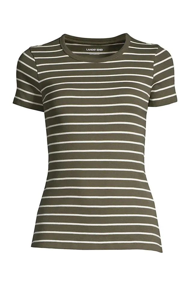 Lands039 End Tops and Tees Women Plus Size All Cotton Short Sleeve Crewneck Tshirt Stripe Forest Moss Stripe Lands039 End Tops and Tees Women Plus Size All Cotton Short Sleeve Crewneck Tshirt Stripe Forest Moss Stripe