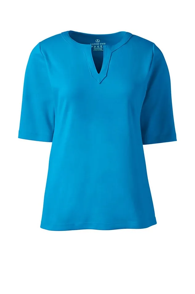 Lands039 End Tops and Tees Women Plus Size Cotton Polyester Modern Half Sleeve Splitneck Siam Blue Lands039 End Tops and Tees Women Plus Size Cotton Polyester Modern Half Sleeve Splitneck Siam Blue