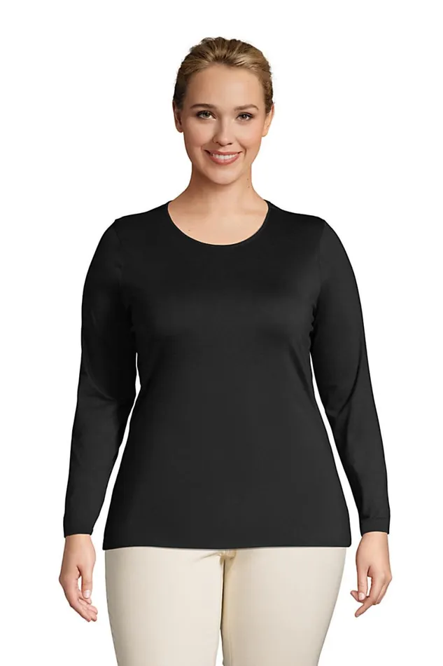 Lands039 End Tops and Tees Women Plus Size Lightweight Fitted Long Sleeve Crewneck Tshirt Black Lands039 End Tops and Tees Women Plus Size Lightweight Fitted Long Sleeve Crewneck Tshirt Black