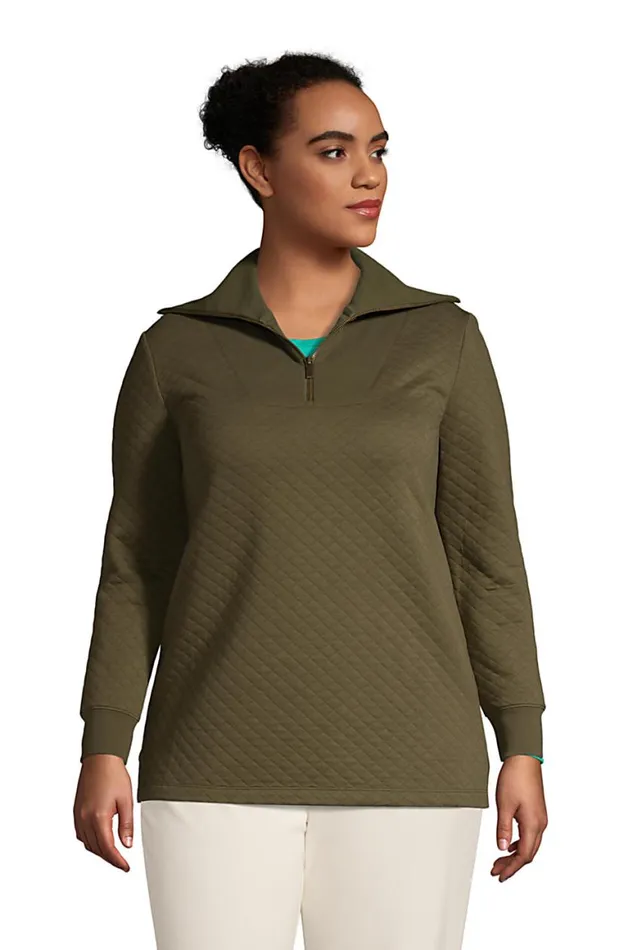 Lands039 End Tops and Tees Women Plus Size Long Sleeve Quilted Quarter Zip Tunic Forest Moss