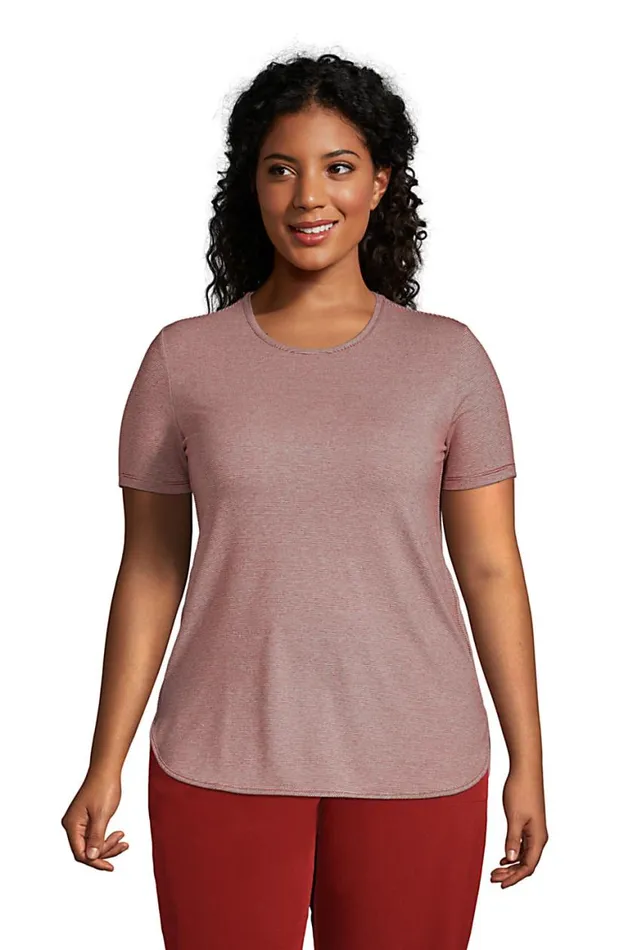 Lands039 End Tops and Tees Women Plus Size Moisture Wicking Upf Sun Short Sleeve Curved Hem Tunic Top Rust Red Pinstripe Lands039 End Tops and Tees Women Plus Size Moisture Wicking Upf Sun Short Sleeve Curved Hem Tunic Top Rust Red Pinstripe