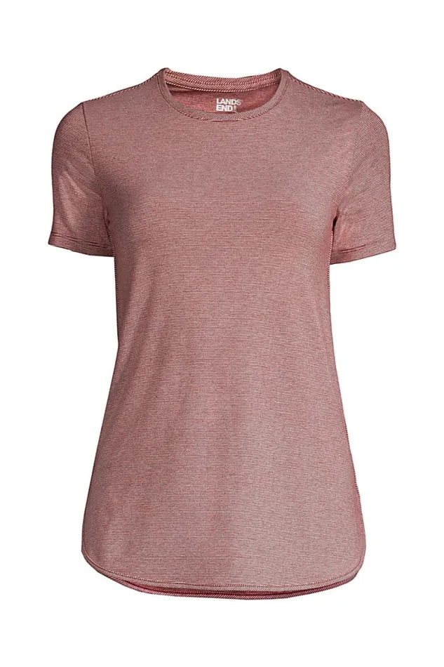 Lands039 End Tops and Tees Women Plus Size Moisture Wicking Upf Sun Short Sleeve Curved Hem Tunic Top Rust Red Pinstripe Lands039 End Tops and Tees Women Plus Size Moisture Wicking Upf Sun Short Sleeve Curved Hem Tunic Top Rust Red Pinstripe
