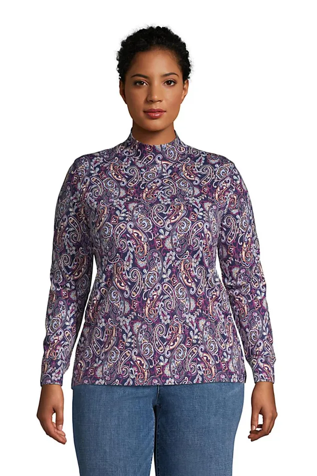 Lands039 End Tops and Tees Women Plus Size Relaxed Cotton Long Sleeve Mock Turtleneck Deep Sea Navy Paisley Lands039 End Tops and Tees Women Plus Size Relaxed Cotton Long Sleeve Mock Turtleneck Deep Sea Navy Paisley