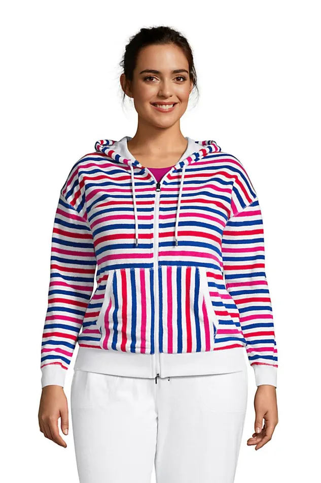 Lands039 End Tops and Tees Women Plus Size Seriously Terry Upf Long Sleeve Full Zip Hoodie Vibrant Magenta Stripe Lands039 End Tops and Tees Women Plus Size Seriously Terry Upf Long Sleeve Full Zip Hoodie Vibrant Magenta Stripe