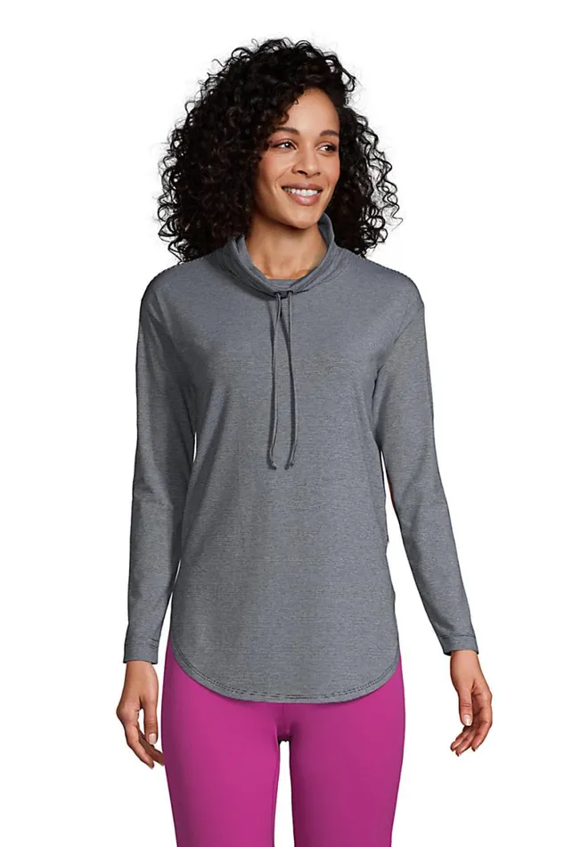 Lands039 End Tops and Tees Women Power Performance Cowl Neck Top Black Pinstripe Lands039 End Tops and Tees Women Power Performance Cowl Neck Top Black Pinstripe