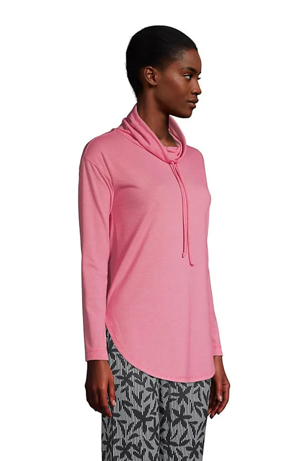 Lands039 End Tops and Tees Women Power Performance Cowl Neck Top Black Pinstripe