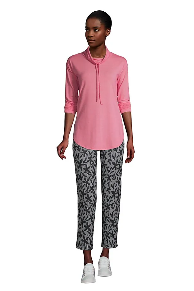 Lands039 End Tops and Tees Women Power Performance Cowl Neck Top Black Pinstripe