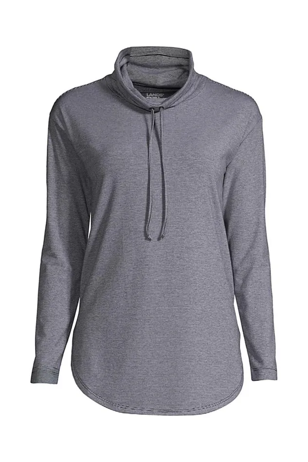 Lands039 End Tops and Tees Women Power Performance Cowl Neck Top Black Pinstripe