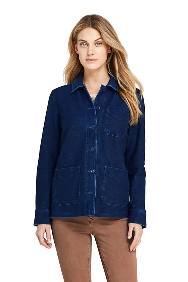Lands039 End Tops and Tees Women Sport Knit Shirt Jacket Medium Indigo