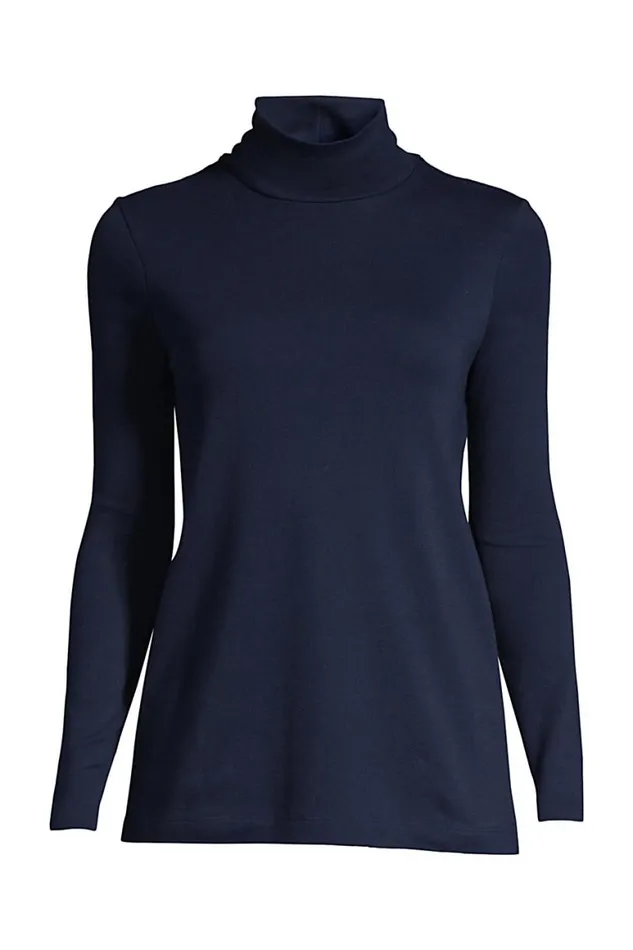 Lands039 End Tops and Tees Women Supima Cotton Long Sleeve Turtleneck Radiant Navy