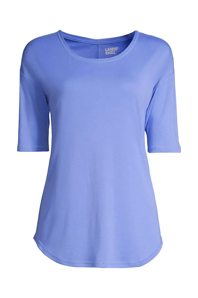 Lands039 End Tops and Tees Women Supima Micro Modal Elbow Sleeve Balletneck Curved Hem Top True Blue Lands039 End Tops and Tees Women Supima Micro Modal Elbow Sleeve Balletneck Curved Hem Top True Blue