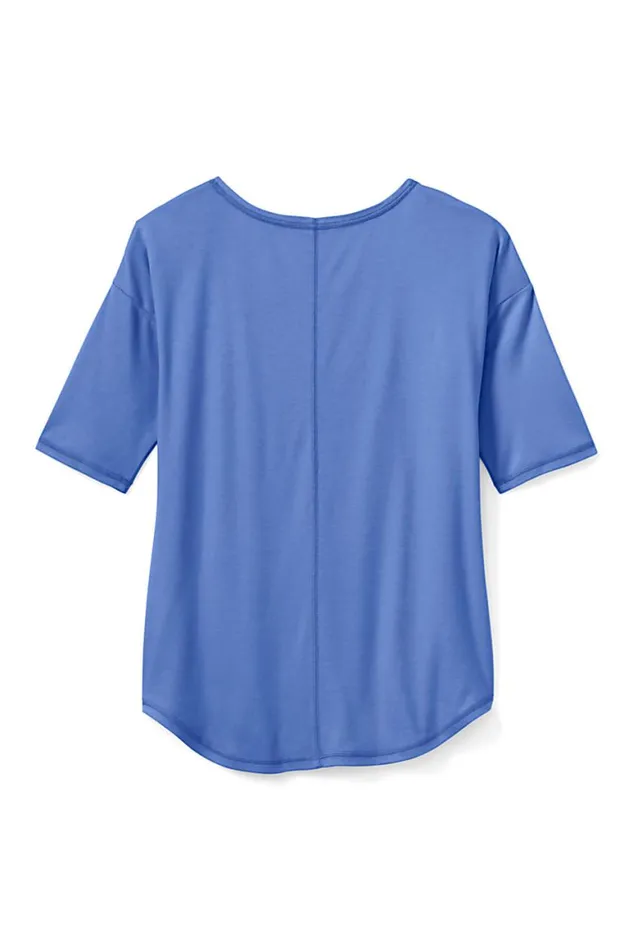 Lands039 End Tops and Tees Women Supima Micro Modal Elbow Sleeve Balletneck Curved Hem Top True Blue Lands039 End Tops and Tees Women Supima Micro Modal Elbow Sleeve Balletneck Curved Hem Top True Blue
