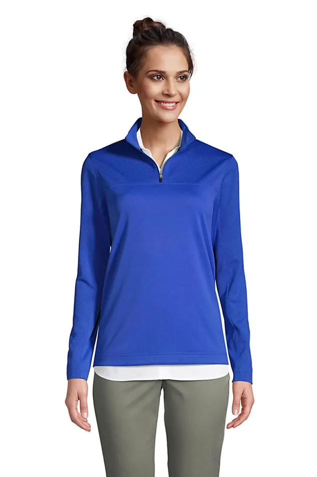 Lands039 End Tops and Tees Women Textured Quarter Zip Pullover Dark Cobalt Blue Lands039 End Tops and Tees Women Textured Quarter Zip Pullover Dark Cobalt Blue