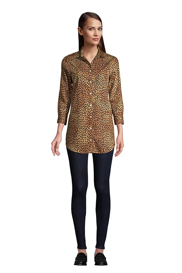 Lands039 End Tunic Tops Women No Iron 34 Sleeve Tunic Top Deep Sea Navy Chevron Floral