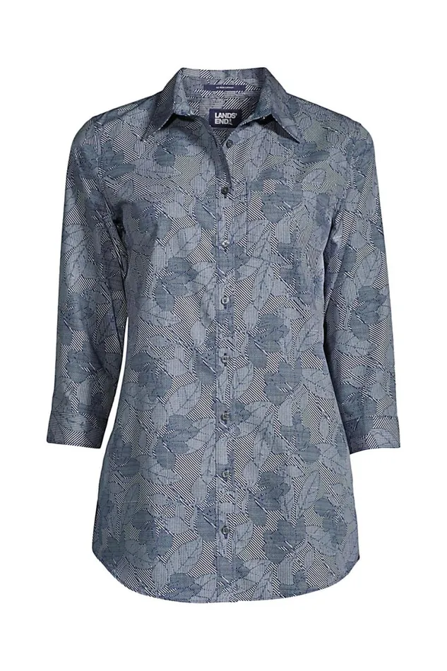 Lands039 End Tunic Tops Women No Iron 34 Sleeve Tunic Top Deep Sea Navy Chevron Floral