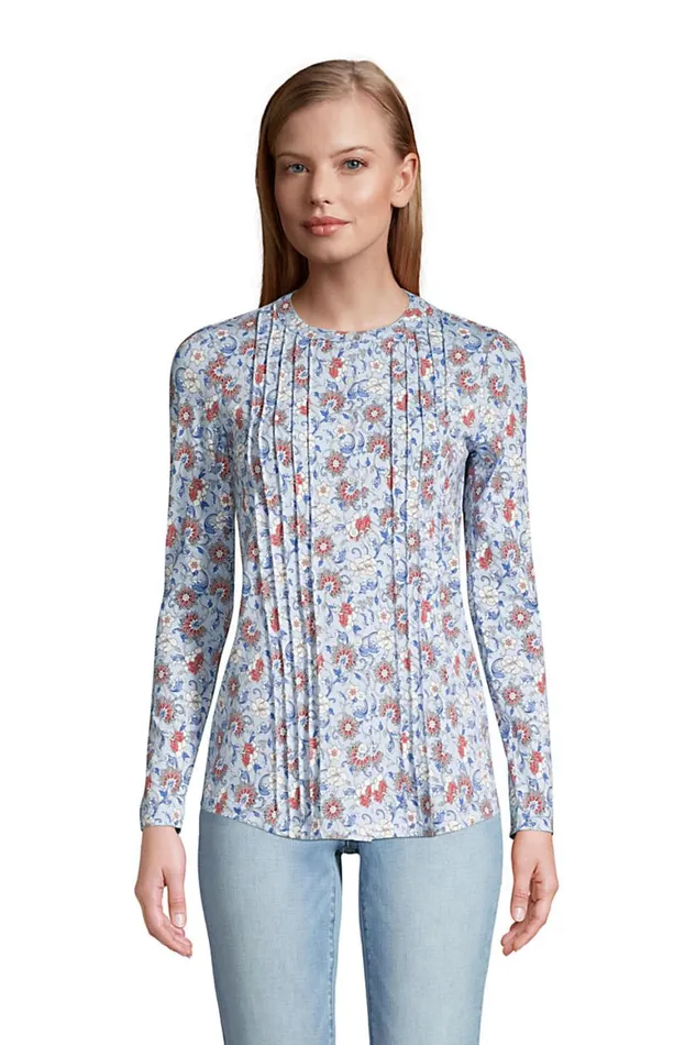 Lands039 End Tunic Tops Women Pintuck Button Down Long Sleeve Tunic Top Soft Blue Haze Floral Lands039 End Tunic Tops Women Pintuck Button Down Long Sleeve Tunic Top Soft Blue Haze Floral