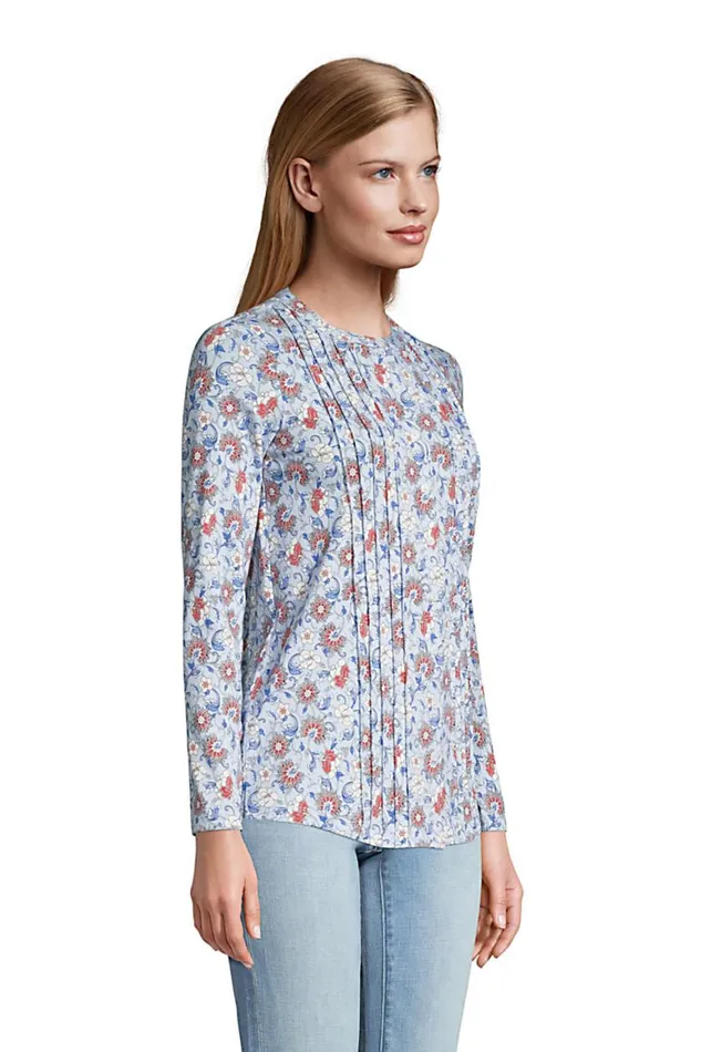 Lands039 End Tunic Tops Women Pintuck Button Down Long Sleeve Tunic Top Soft Blue Haze Floral Lands039 End Tunic Tops Women Pintuck Button Down Long Sleeve Tunic Top Soft Blue Haze Floral