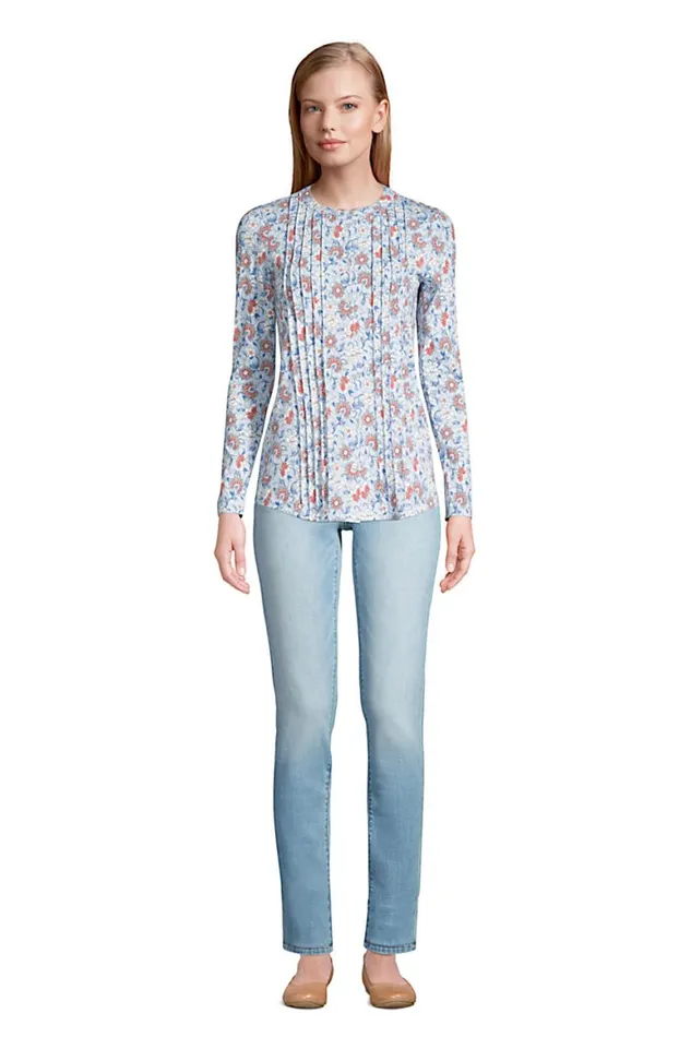 Lands039 End Tunic Tops Women Pintuck Button Down Long Sleeve Tunic Top Soft Blue Haze Floral Lands039 End Tunic Tops Women Pintuck Button Down Long Sleeve Tunic Top Soft Blue Haze Floral