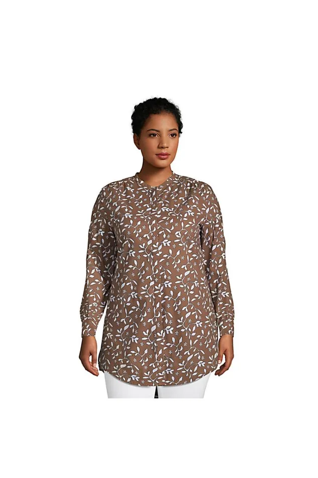 Lands039 End Tunic Tops Women Plus Size Cotton Aline Long Sleeve Tunic Top Allspice Floral Leaf Lands039 End Tunic Tops Women Plus Size Cotton Aline Long Sleeve Tunic Top Allspice Floral Leaf