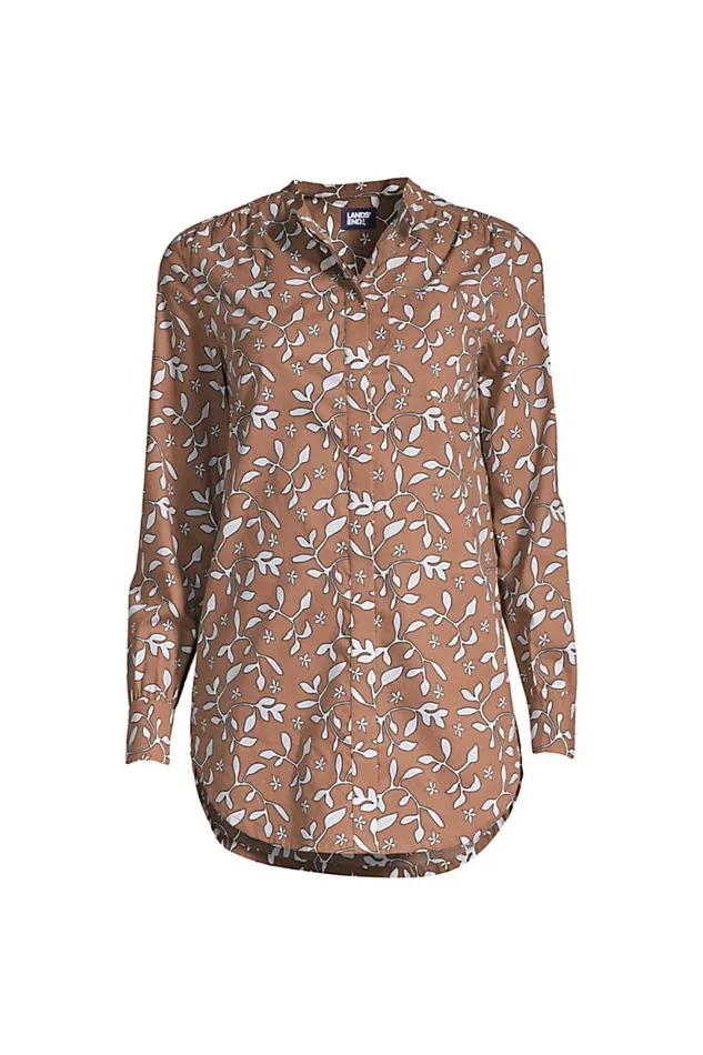 Lands039 End Tunic Tops Women Plus Size Cotton Aline Long Sleeve Tunic Top Allspice Floral Leaf Lands039 End Tunic Tops Women Plus Size Cotton Aline Long Sleeve Tunic Top Allspice Floral Leaf