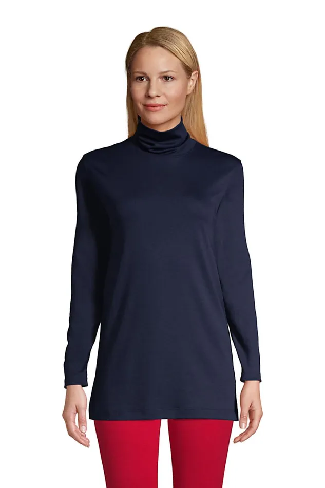 Lands039 End Tunic Tops Women Supima Cotton Turtleneck Tunic Radiant Navy