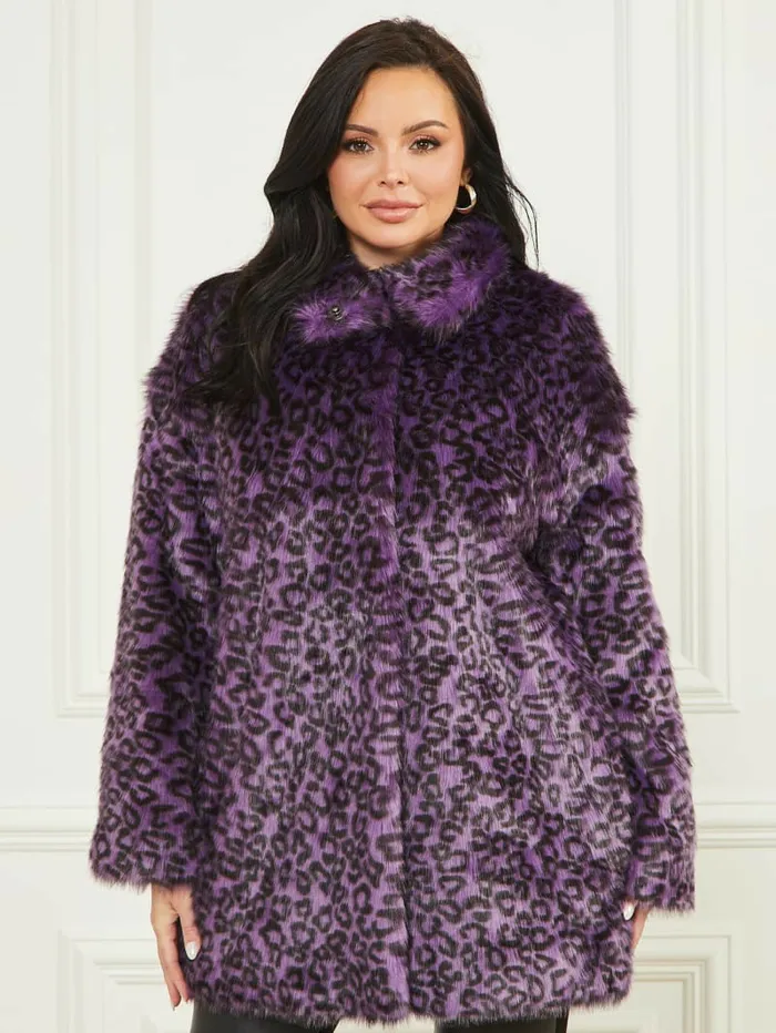 Larissa FauxFur Coat Satellite Purple and Black Women Jackets and Coats GUESS