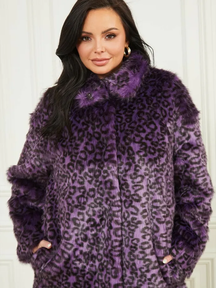 Larissa FauxFur Coat Satellite Purple and Black Women Jackets and Coats GUESS
