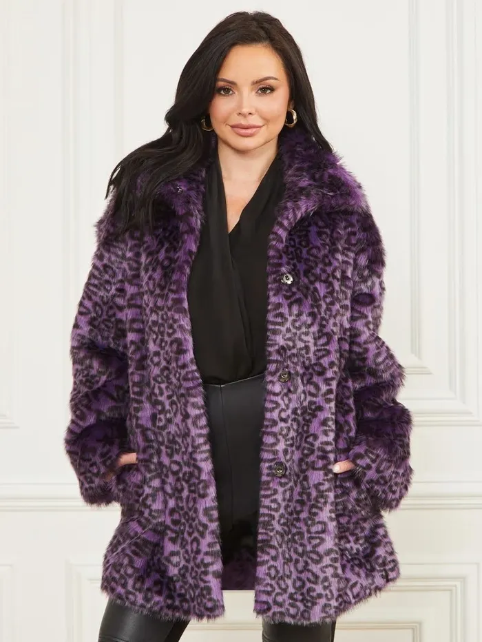 Larissa FauxFur Coat Satellite Purple and Black Women Jackets and Coats GUESS