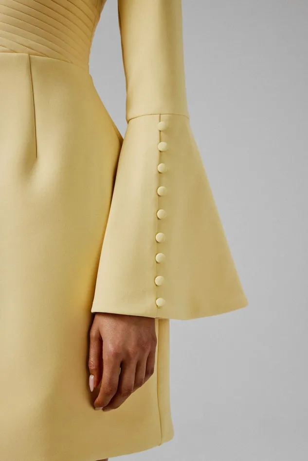 Lavish Alice ALine Dresses LARA Fluted Sleeve Micro Shell Button Mini Dress In Yellow Yellow 8211 Women