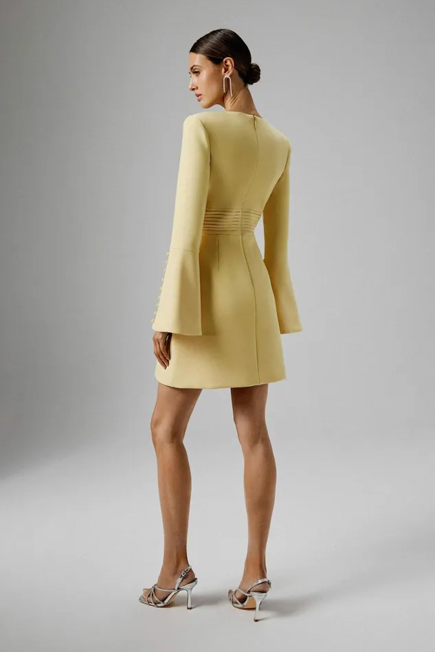 Lavish Alice ALine Dresses LARA Fluted Sleeve Micro Shell Button Mini Dress In Yellow Yellow 8211 Women