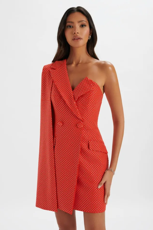 Lavish Alice Cape Dresses MARCY Crystal Embellished One Shoulder Cape Blazer Dress In Red Red 8211 Women Lavish Alice Cape Dresses MARCY Crystal Embellished One Shoulder Cape Blazer Dress In Red Red 8211 Women