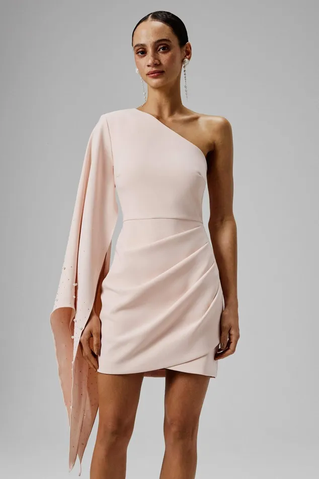 Lavish Alice Cape Dresses REMI One Shoulder Embellished Cape Mini Dress In Blush Pink Blush Pink 8211 Women Lavish Alice Cape Dresses REMI One Shoulder Embellished Cape Mini Dress In Blush Pink Blush Pink 8211 Women