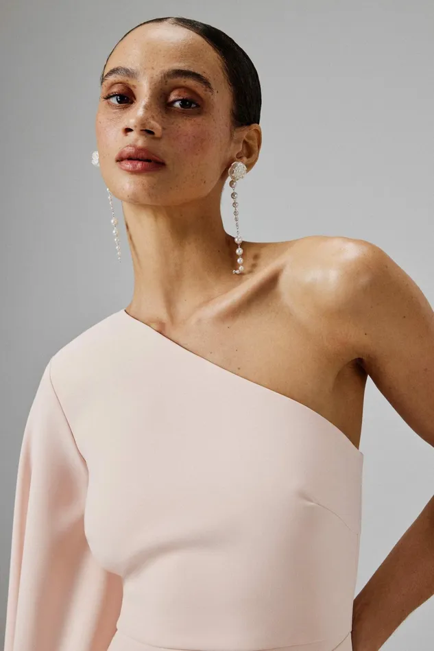 Lavish Alice Cape Dresses REMI One Shoulder Embellished Cape Mini Dress In Blush Pink Blush Pink 8211 Women
