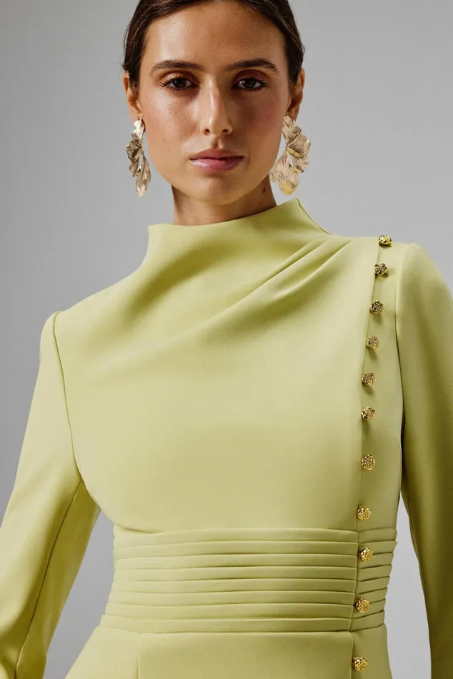 Lavish Alice LongSleeve Dresses GEMMA High Neck Rose Button Long Sleeve Mini Dress In Lime Lime 8211 Women