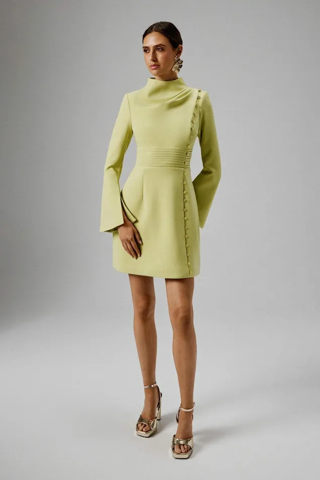 Lavish Alice LongSleeve Dresses GEMMA High Neck Rose Button Long Sleeve Mini Dress In Lime Lime 8211 Women