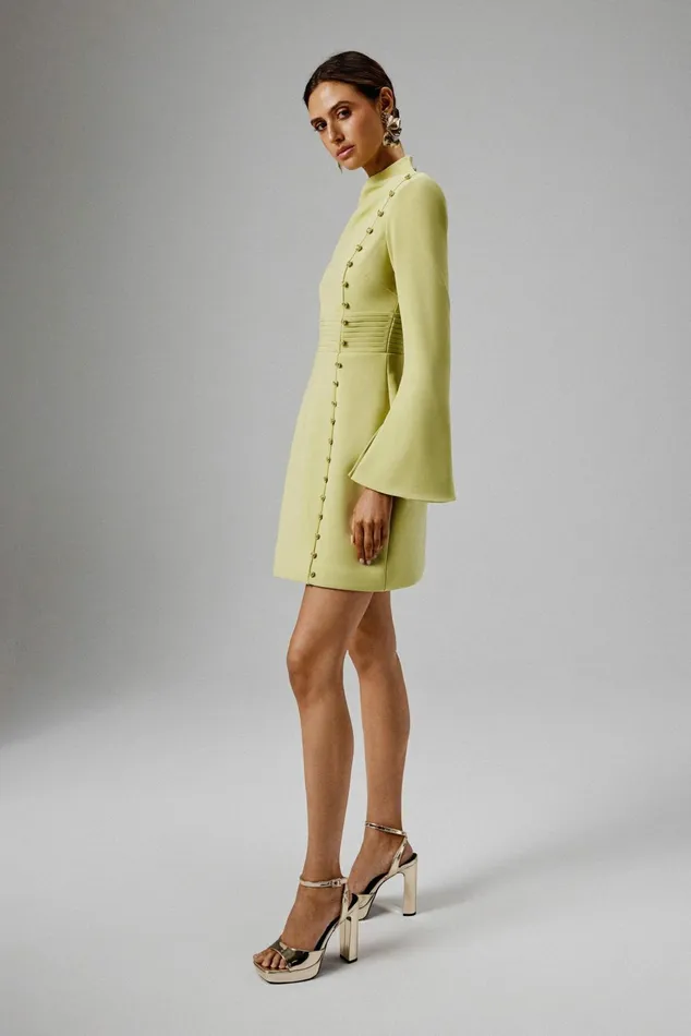 Lavish Alice LongSleeve Dresses GEMMA High Neck Rose Button Long Sleeve Mini Dress In Lime Lime 8211 Women