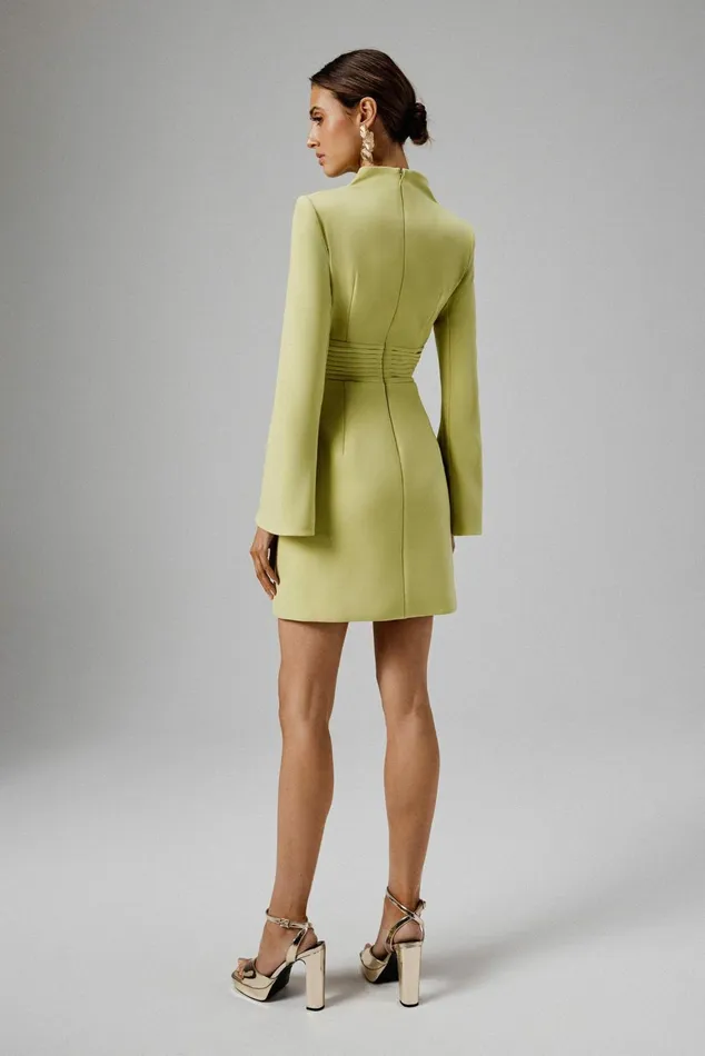 Lavish Alice LongSleeve Dresses GEMMA High Neck Rose Button Long Sleeve Mini Dress In Lime Lime 8211 Women