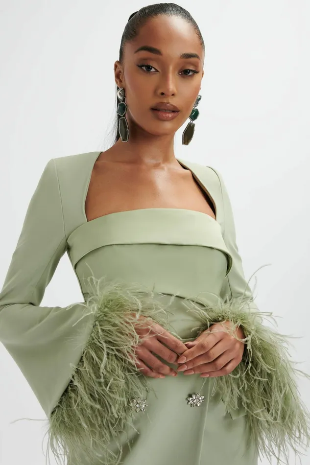 Lavish Alice LongSleeve Dresses IONA Fluted Feather Sleeve Blazer Dress In Sage Green Sage Green 8211 Women