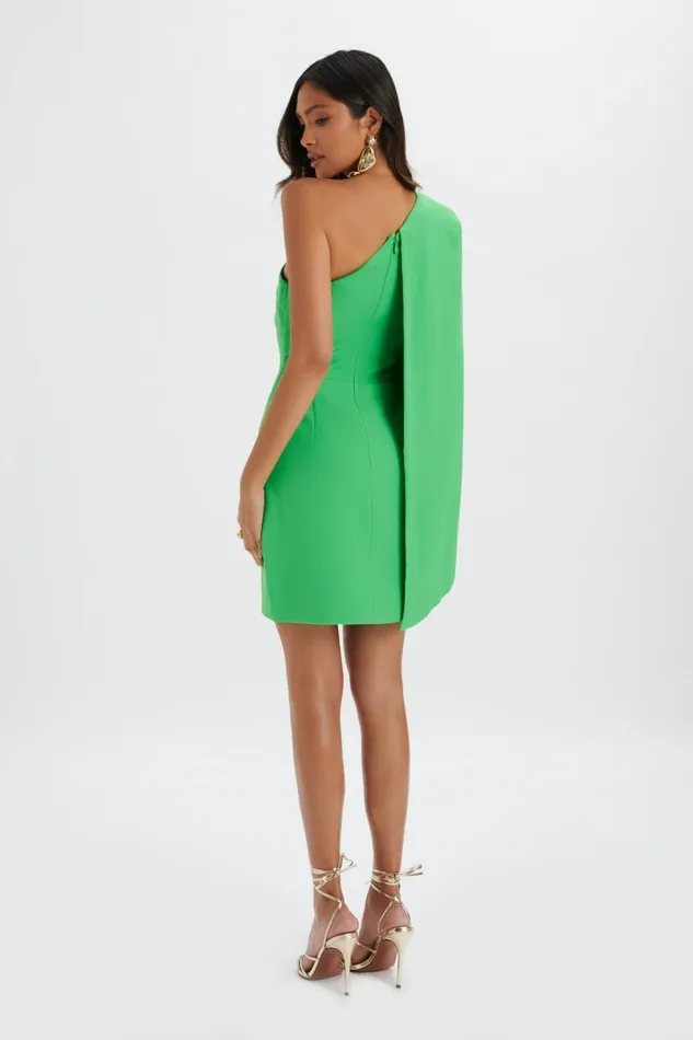 Lavish Alice Off The Shoulder and Bardot CHARLOTTE Pleated One Shoulder Cape Mini Dress In Green Green 8211 Women