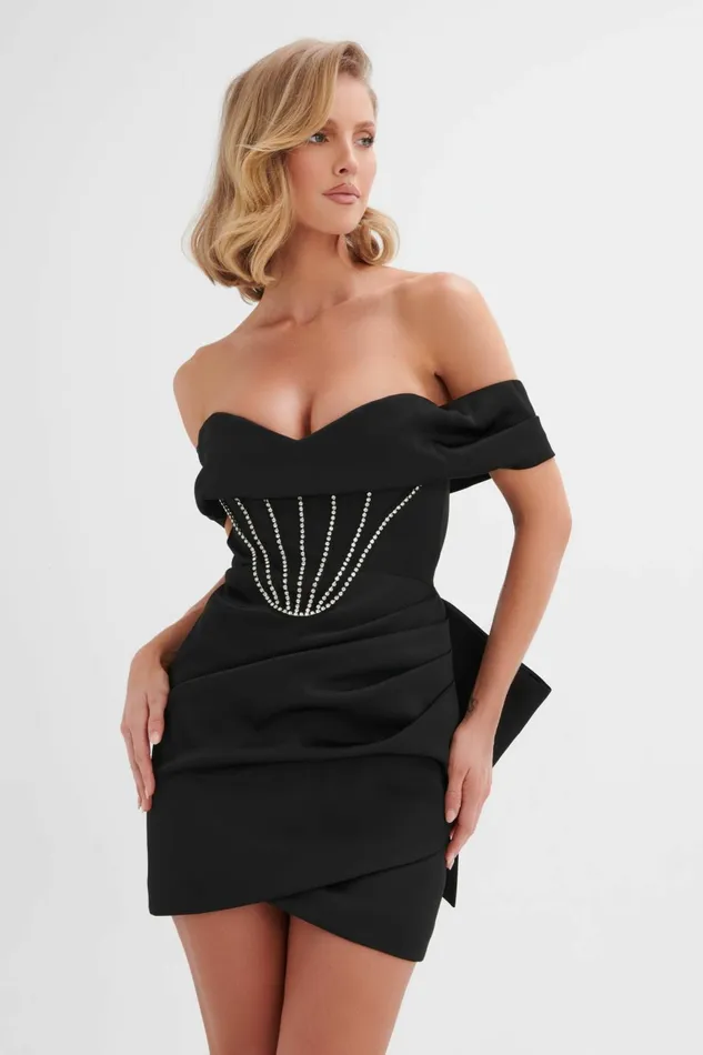 Lavish Alice Off The Shoulder and Bardot GEORGIE Satin Off Shoulder Lace Up Mini Dress In Black Black 8211 Women Lavish Alice Off The Shoulder and Bardot GEORGIE Satin Off Shoulder Lace Up Mini Dress In Black Black 8211 Women